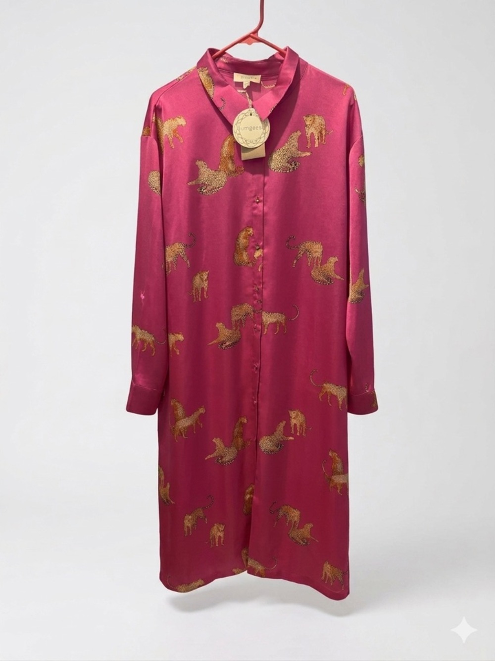 Umgee Hot Pink Satin Leopard Shirt Dress Size 1XL NWT - Picture 6 of 7